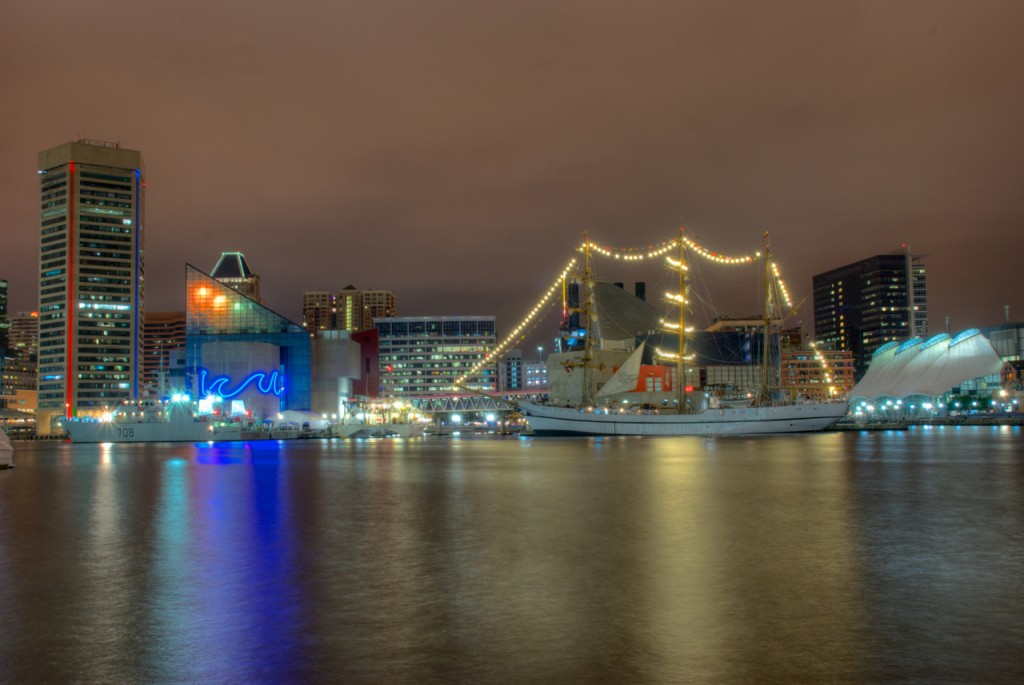 Ships in Harbor at Night